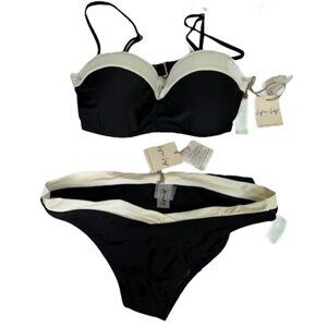 Byron Bay NEW Bikini Swim Suit Padded Bra Black White Straps Strapless Adjust 12